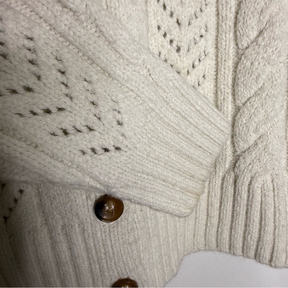 Anthropologie Cream Chunky V Neck Cardigan Sweater Size Small - Picture 6 of 9